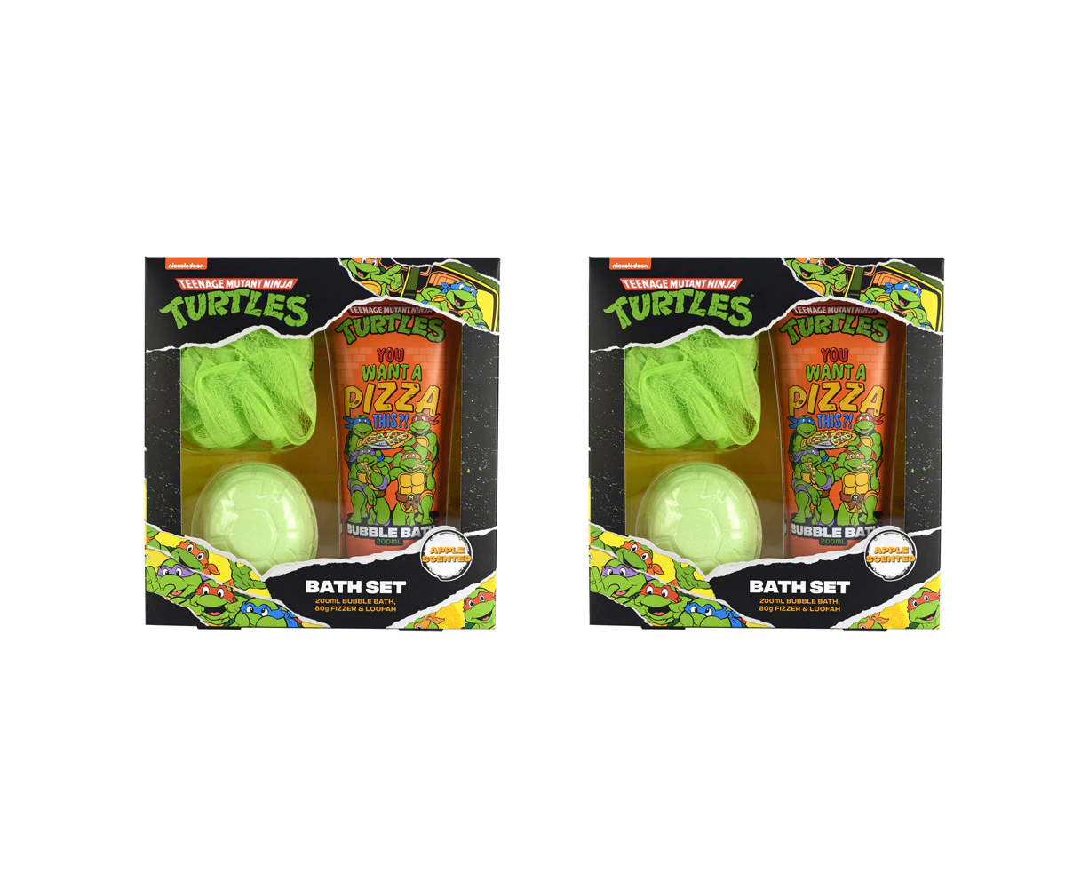 2x TMNT Bubble Bath/ Fizzer & Loofah Childrens Bath Accessory Shower Set 6y+