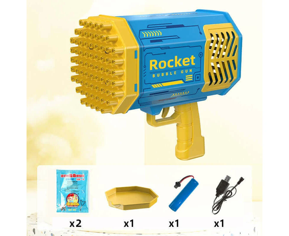 69-Hole Bubble Gun Rocket - Automatic Blower with Lights for Kids | Perfect Gift - 69 hole Yellow