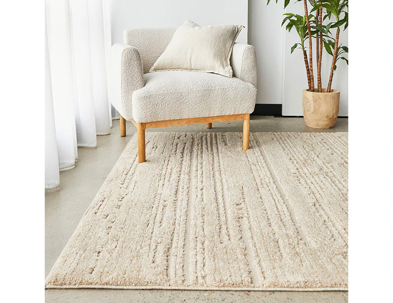 Newton Minimalism Stripes Beige Contemporary Rug - 4 Sizes