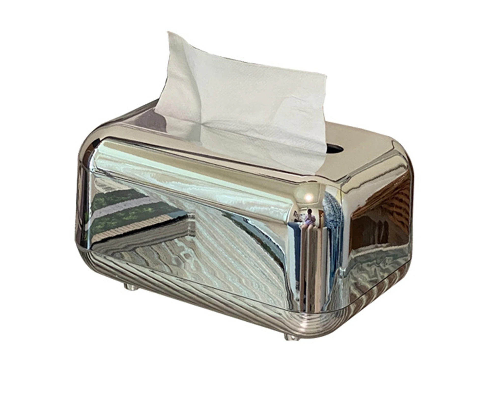 Tissue Box Cover Large Capacity Rectangle Vintage Tissue Box Holder Napkin Dispenser for Home Office Living Room,Sliver