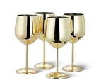 4 Elegant Stainless Steel Gold Wine Glasses, 500ml