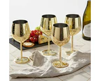 4 Elegant Stainless Steel Gold Wine Glasses, 500ml