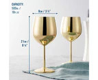 4 Elegant Stainless Steel Gold Wine Glasses, 500ml