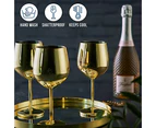 4 Elegant Stainless Steel Gold Wine Glasses, 500ml