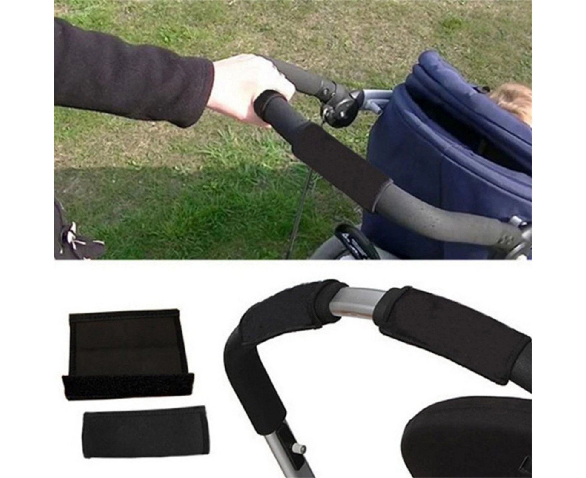 2Pcs Handle Covers Lightweight Protective Black Baby Pram Stroller Handle Cover for Outdoor-Black