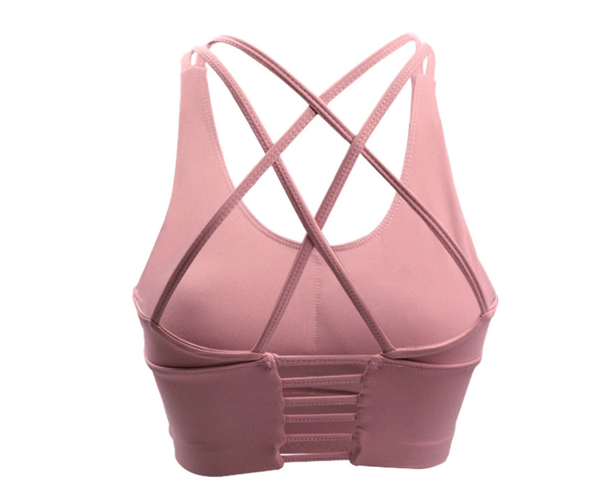 Women's sports Underwear with removable Pad Sexy Cross Back lace-up Yoga Underwear Training Vest - Light pink