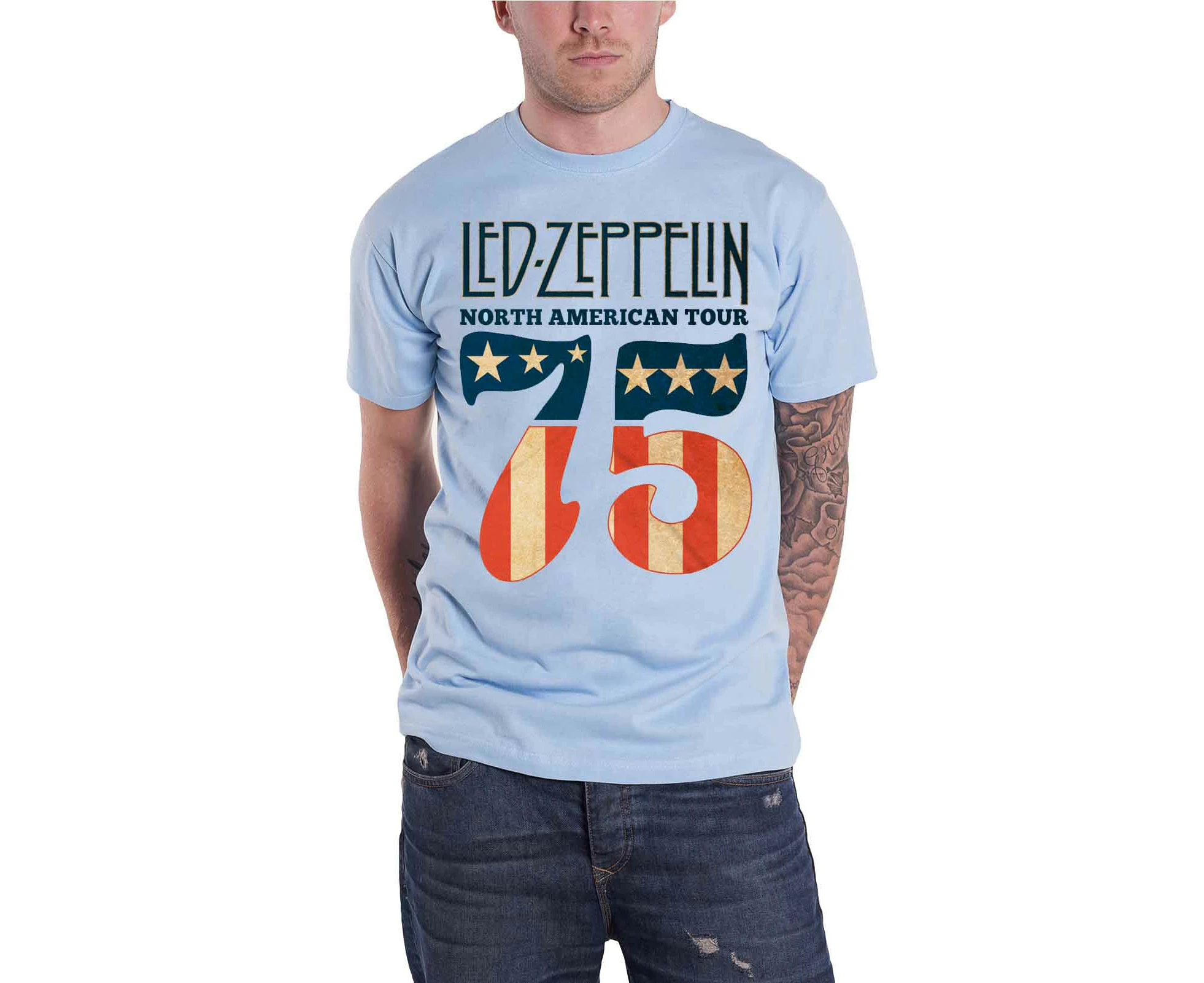 Led Zeppelin T Shirt 1975 North American Tour Band Logo  Official Mens