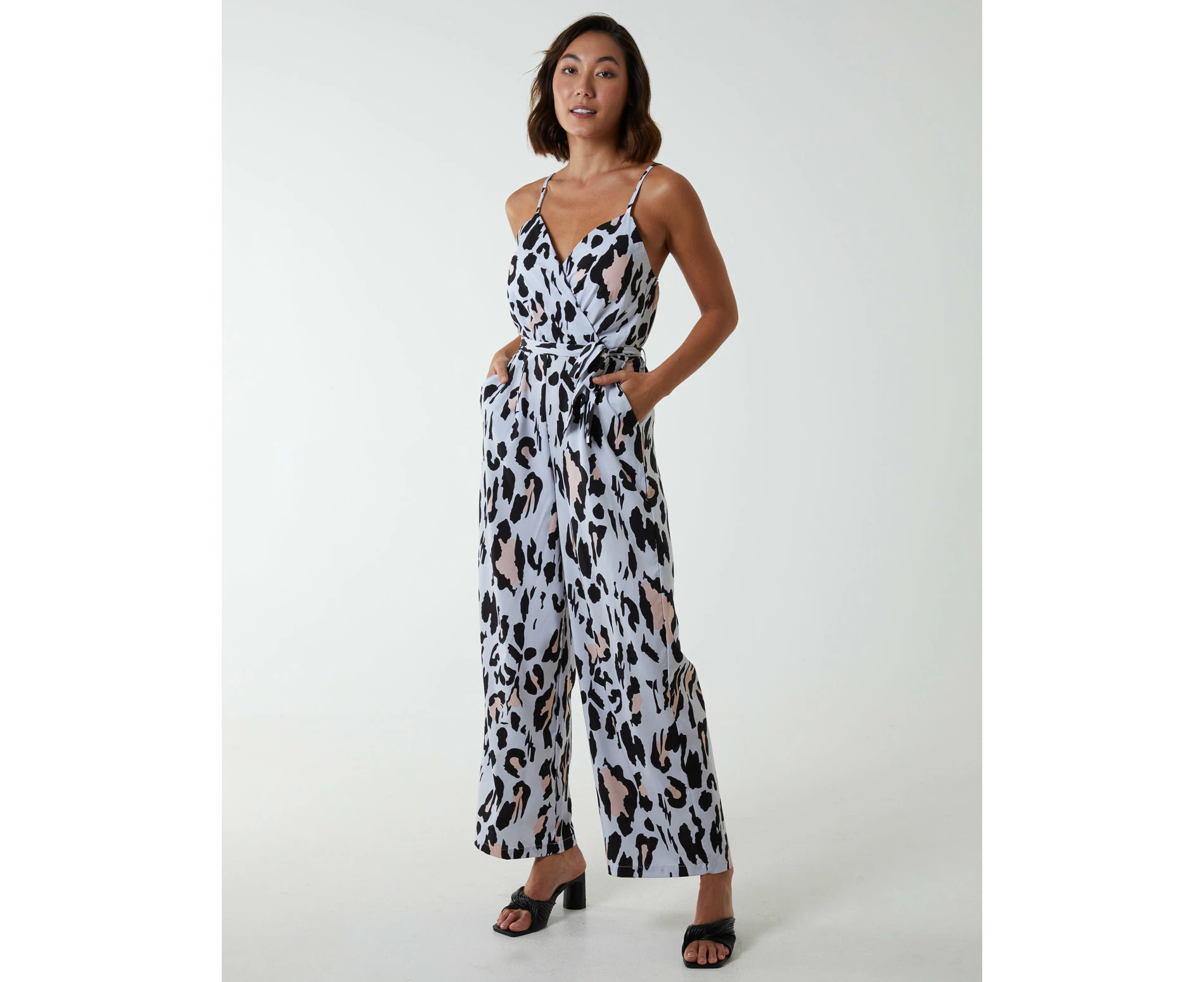 Blue Vanilla Leopard Belted Jumpsuit - STONE