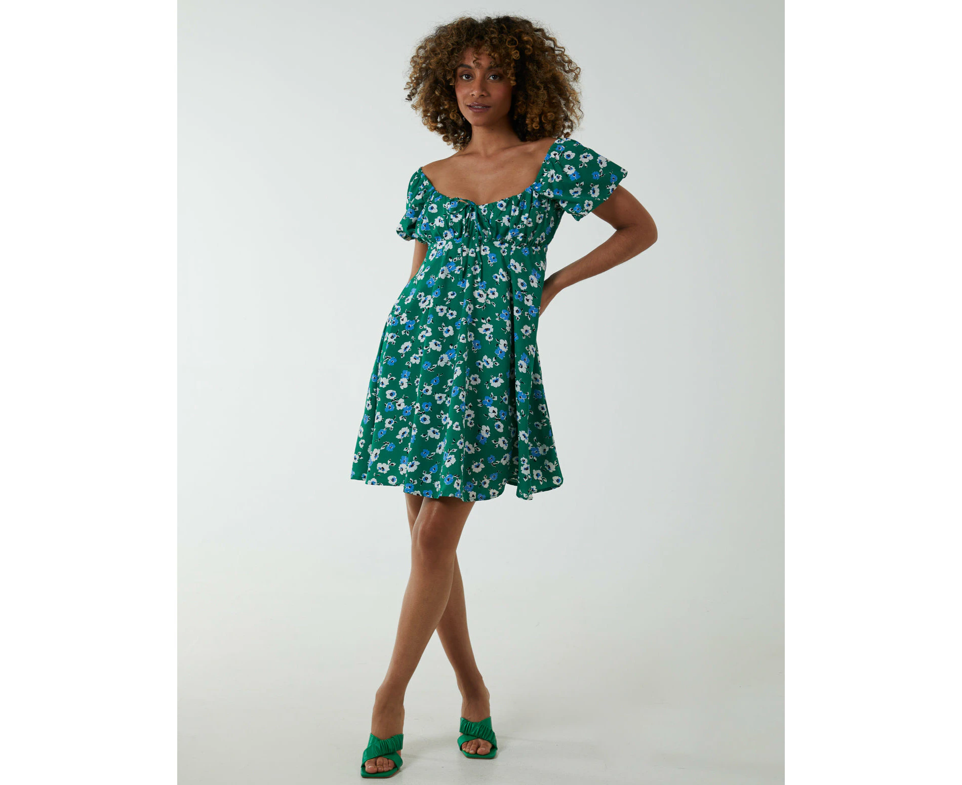 Blue Vanilla Ruched Bust Long Sleeve Mini Dress - GREEN