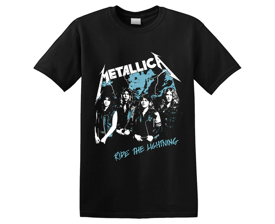 Metallica T Shirt Vintage Ride The Lightning Band Logo  Official Mens - Black