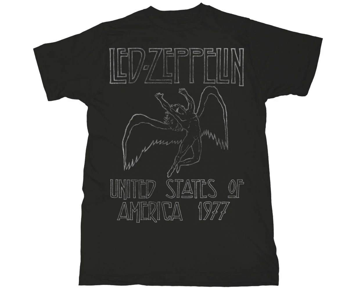 Led Zeppelin T Shirt Usa 77 Band Logo  Official Mens - Black