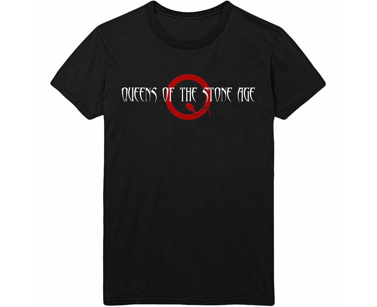 Queens Of The Stone Age T Shirt Text Band Logo Logo  Official Mens - Black