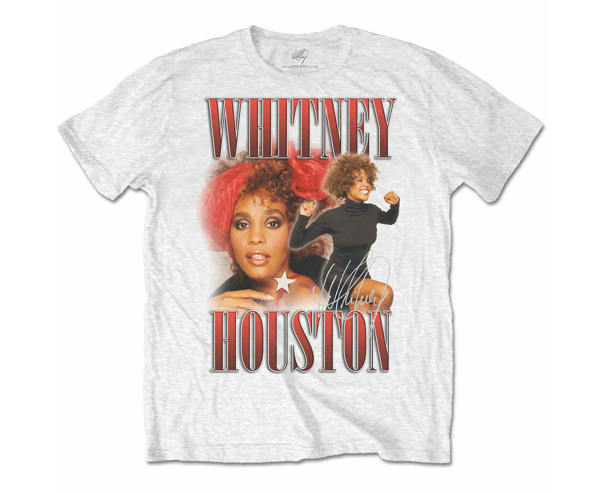 Whitney Houston T Shirt 90S Homage Portrait Logo  Official Mens - White