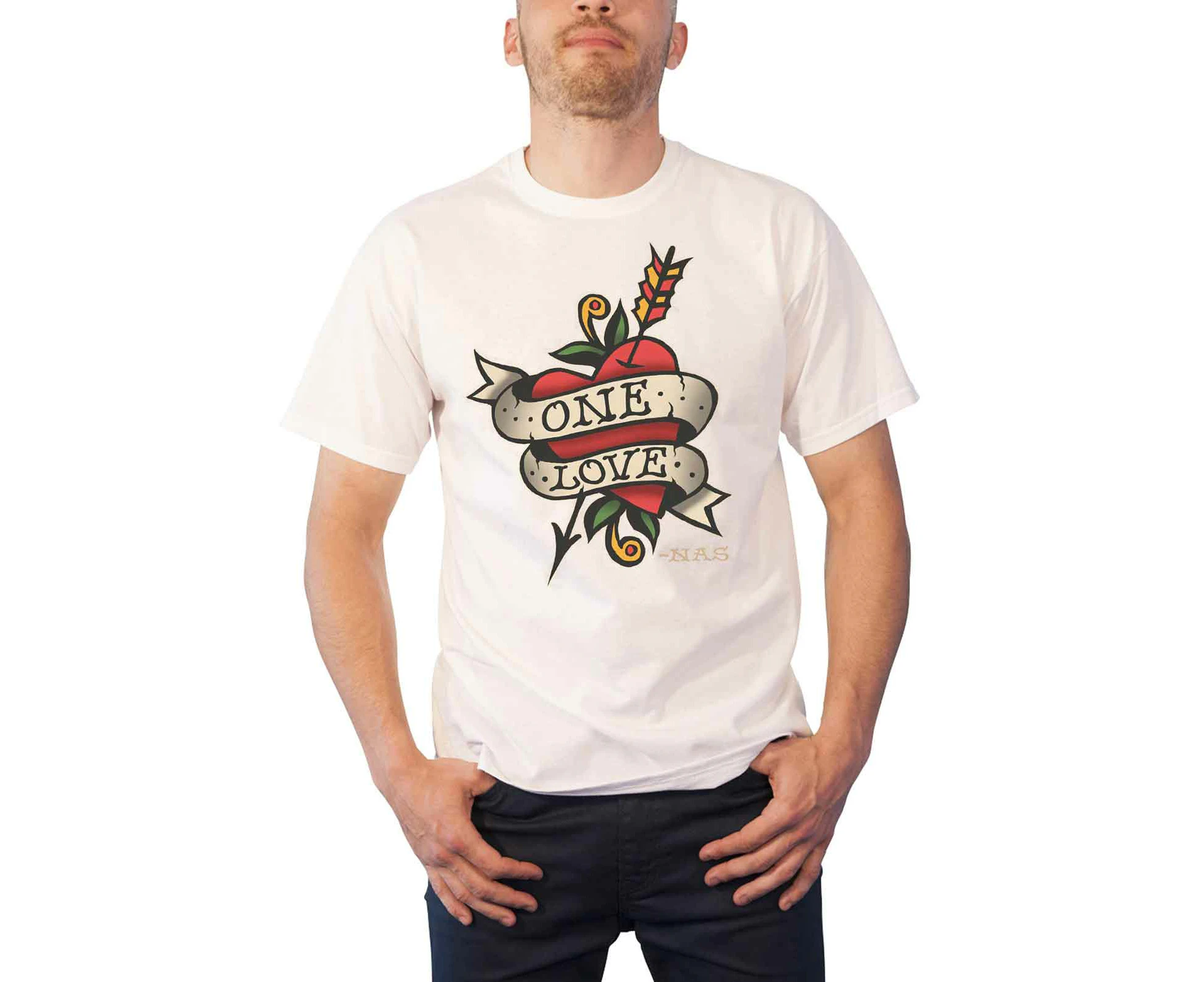 Nas T Shirt One Love Tattoo Logo Illmatic  Official Mens - White