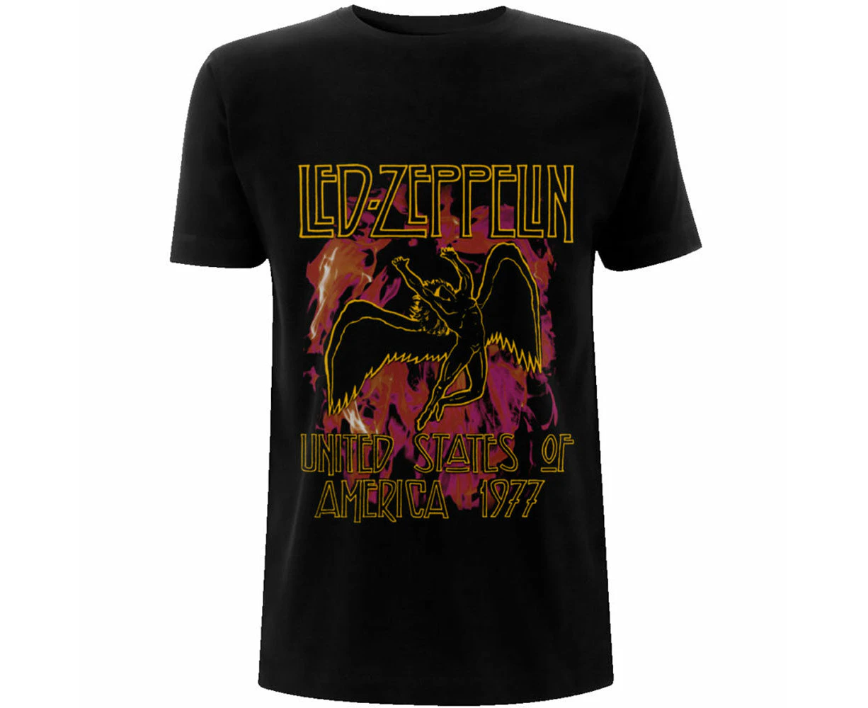 Led Zeppelin T Shirt  Flames Band Logo  Official Mens - Black