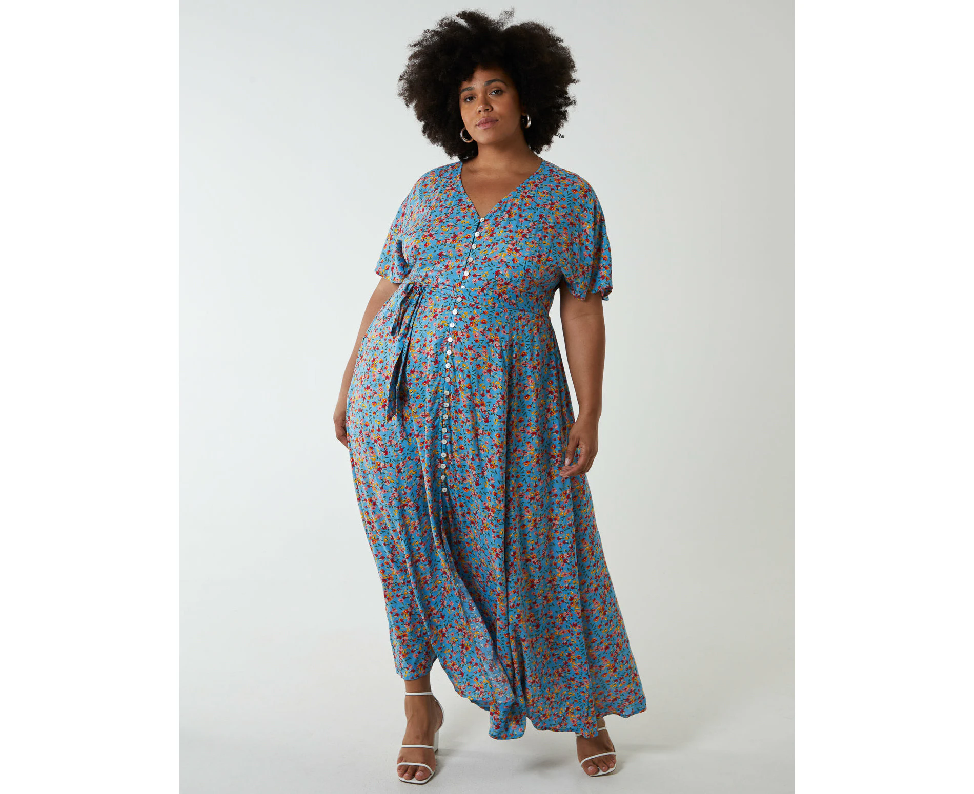 Blue Vanilla Curve Button Through Midi Dress - BLUE