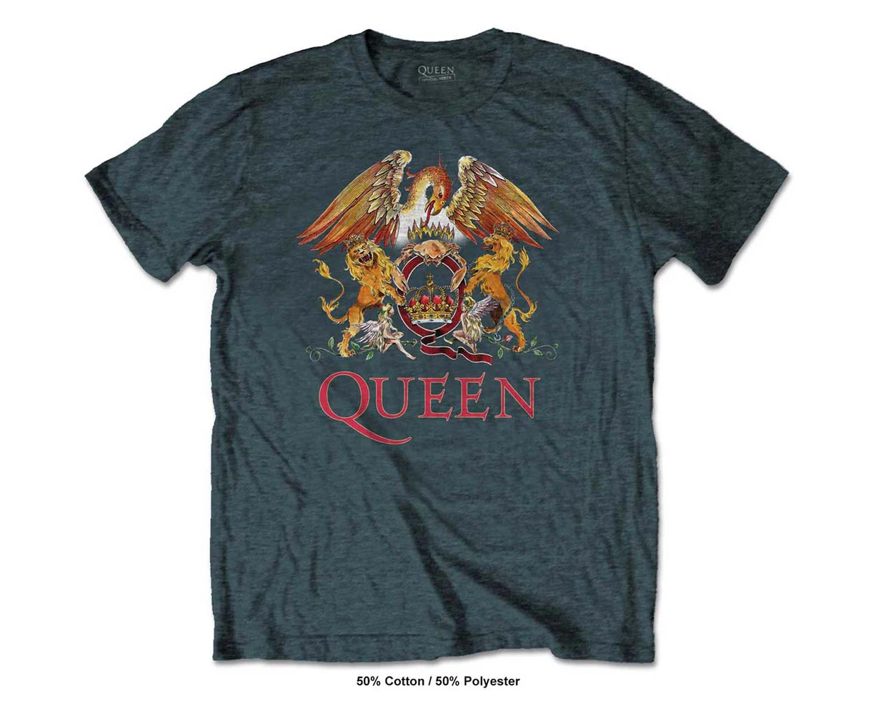 Queen | Official Band T-Shirt | Classic Crest - Heather Blue