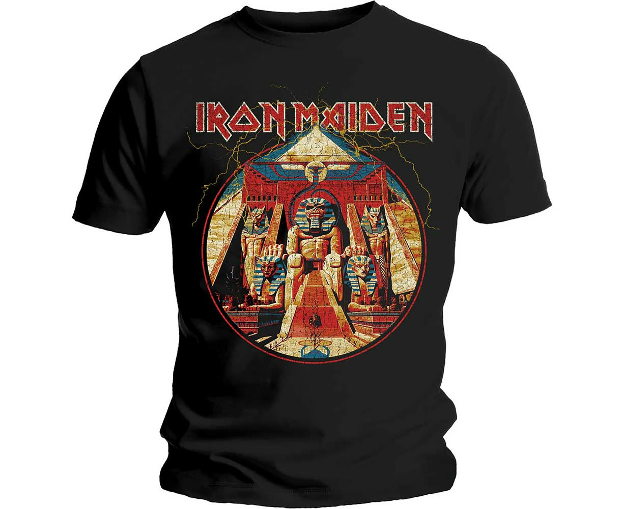 Iron Maiden 'Powerslave Lightning Circle' (Black) T-Shirt