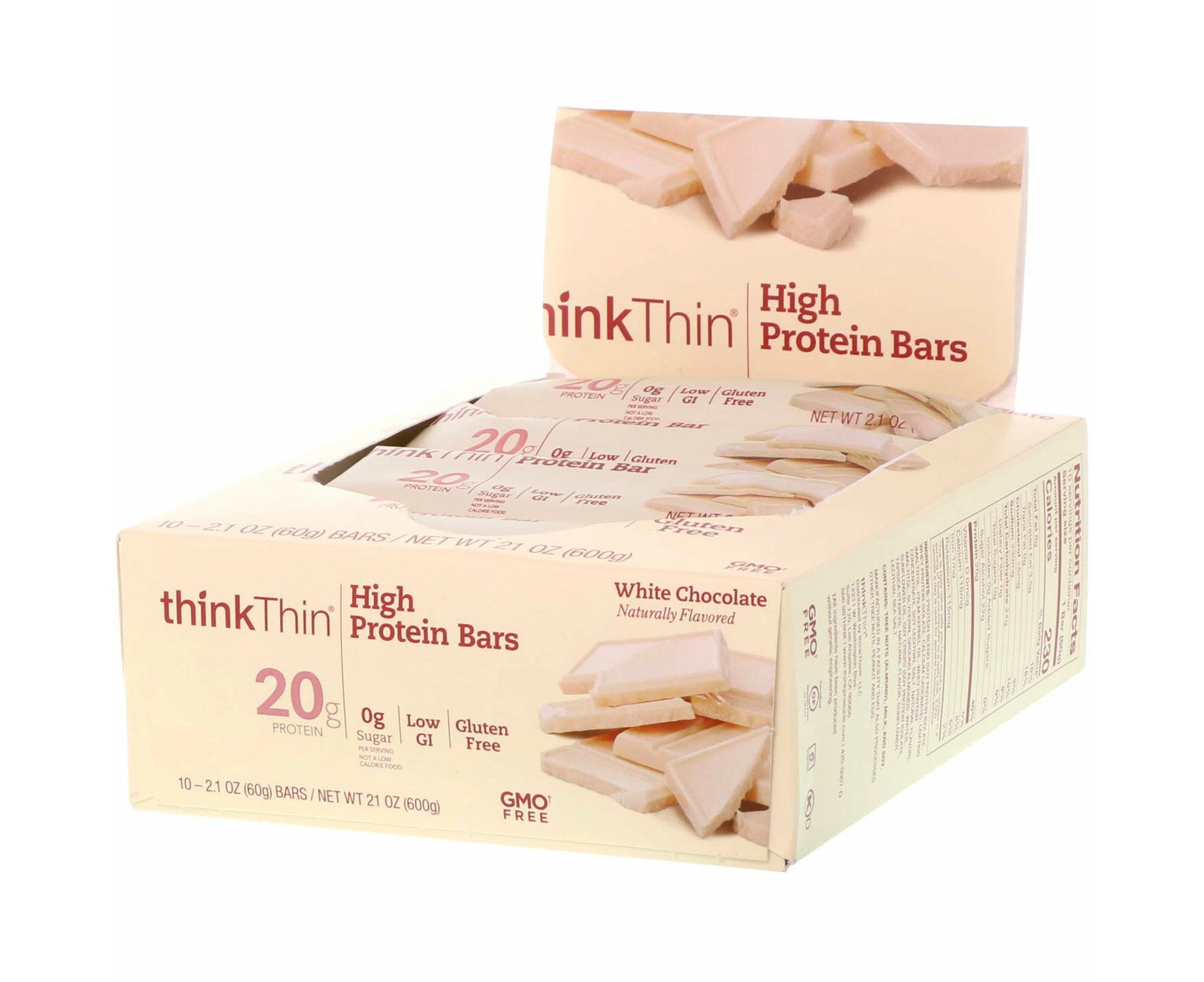 ThinkThin, High Protein Bars, White Chocolate, 10 Bars, 2.1 oz (60 g) Each