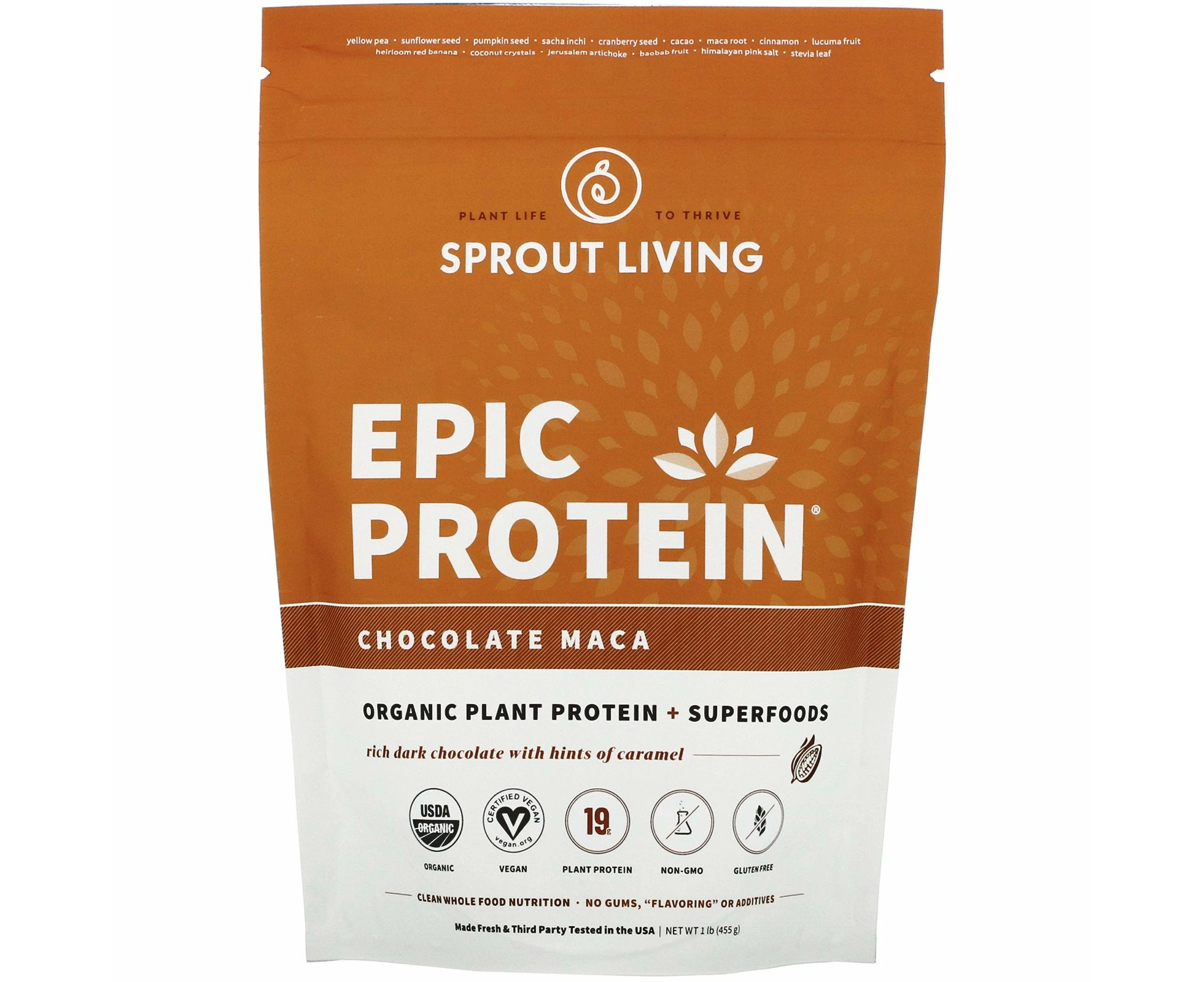 Sprout Living, Epic Protein, Organic Plant Protein + Superfoods, Chocolate Maca, 1 lb (455 g)