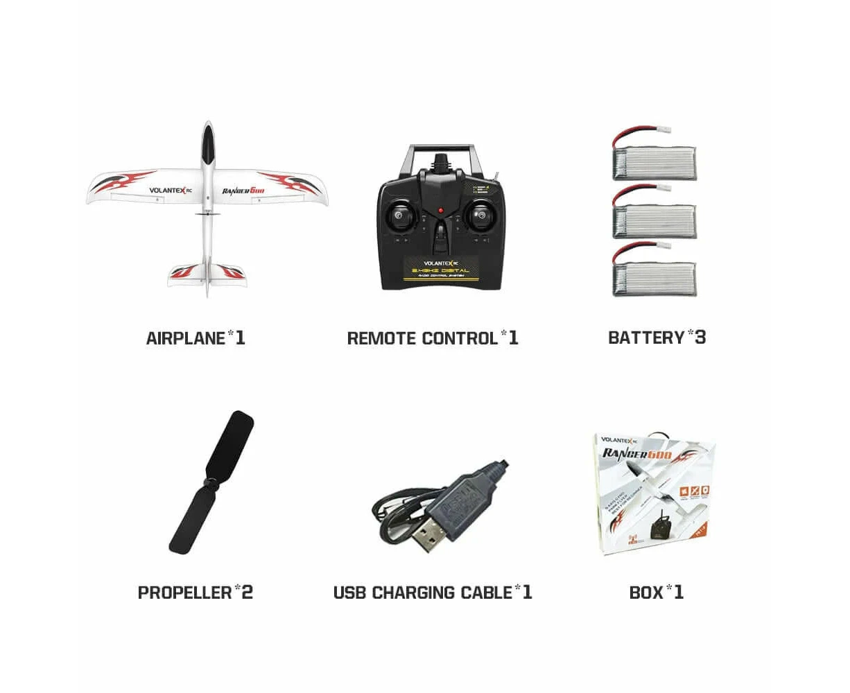 Ranger 600 RC Glider: 3Ch Gyro EPP Trainer Plane with One-Key Aerobatics - 3 Battery + free 1-4 charger