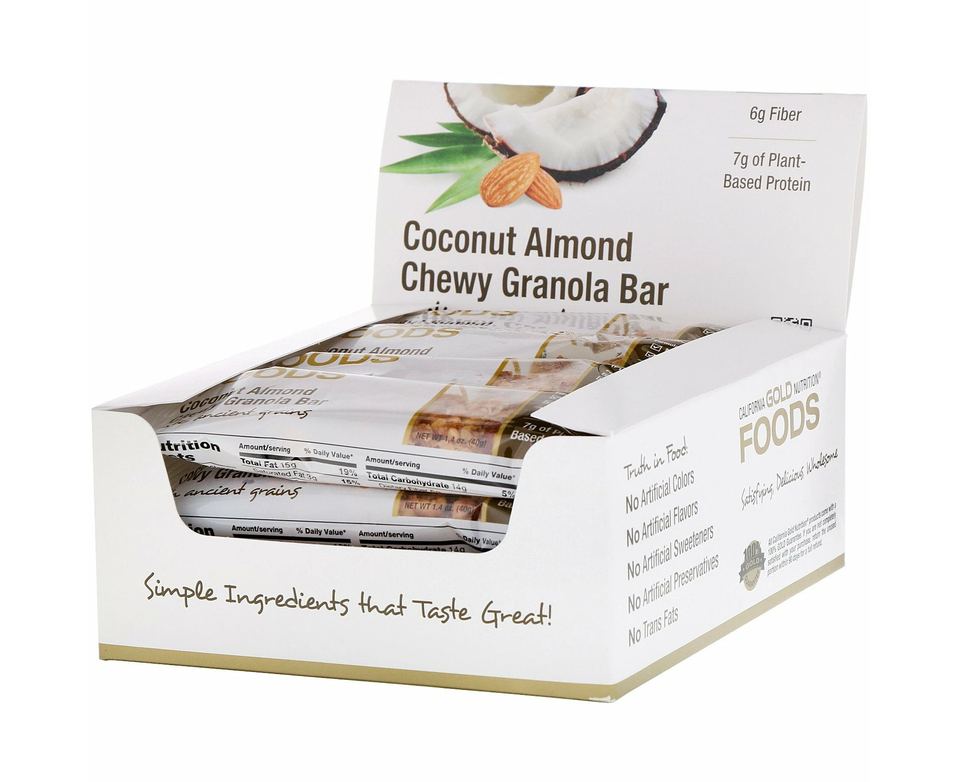 California Gold Nutrition, Foods, Coconut Almond Chewy Granola Bars, 12 Bars, 1.4 oz (40 g) Each