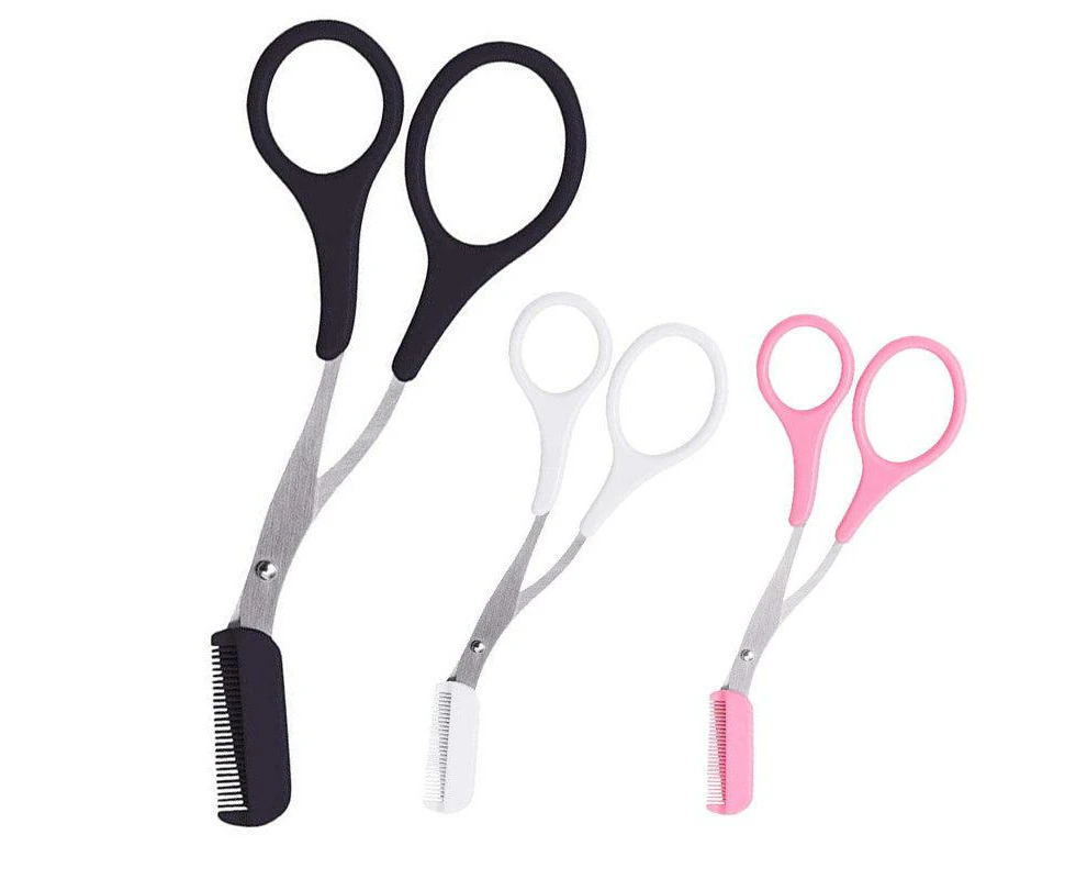 Stainless Steel Eyebrow Hair Scissors Comb Makeup Trimmer Tweezers Tool New Au - White