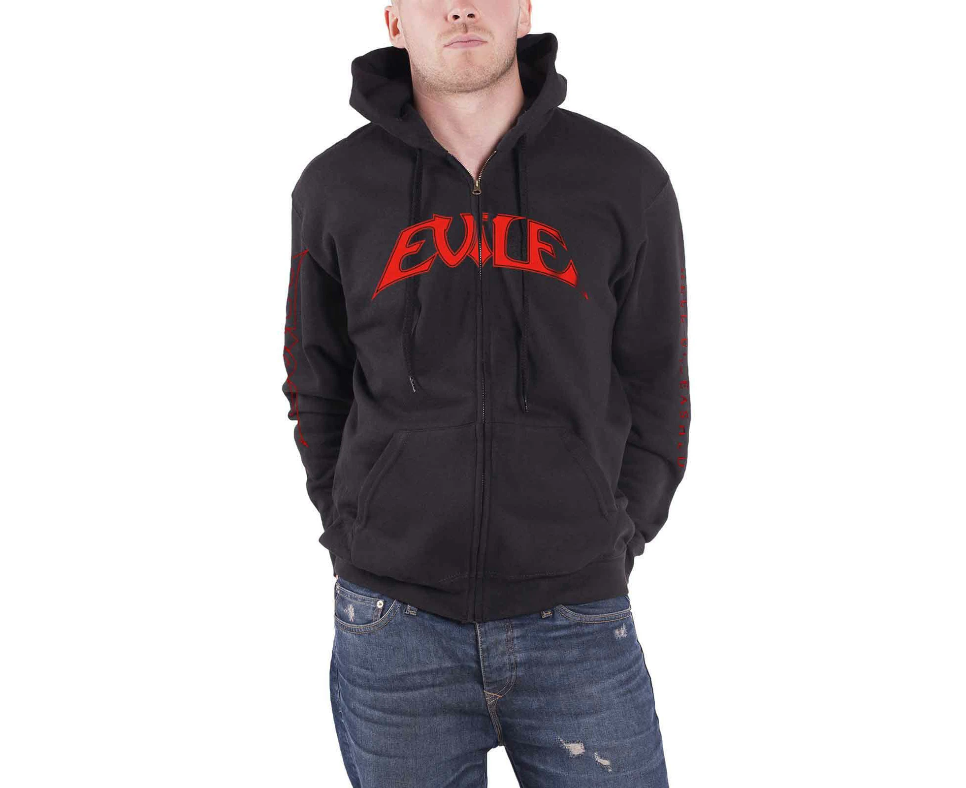 Evile Hoodie Hell Unleashed Band Logo  Official Mens  Zipped - Black