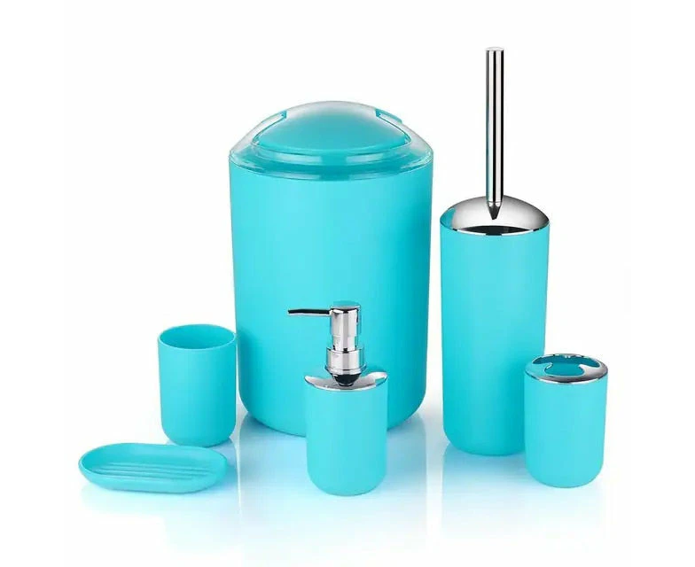 Anyhouz Plastic Bathroom Accessories Sets Blue Toilet Brush Soap Dish Toothpaste Dispenser Swing Lid Trash Washable for Bath Accessories