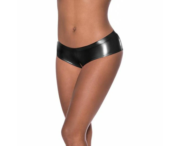 Exposed By Magic Silk Club Candy Low Rise Split Crotch Boy Short Black S/m Women's Cheeky Lingerie For Sensual Pleasure