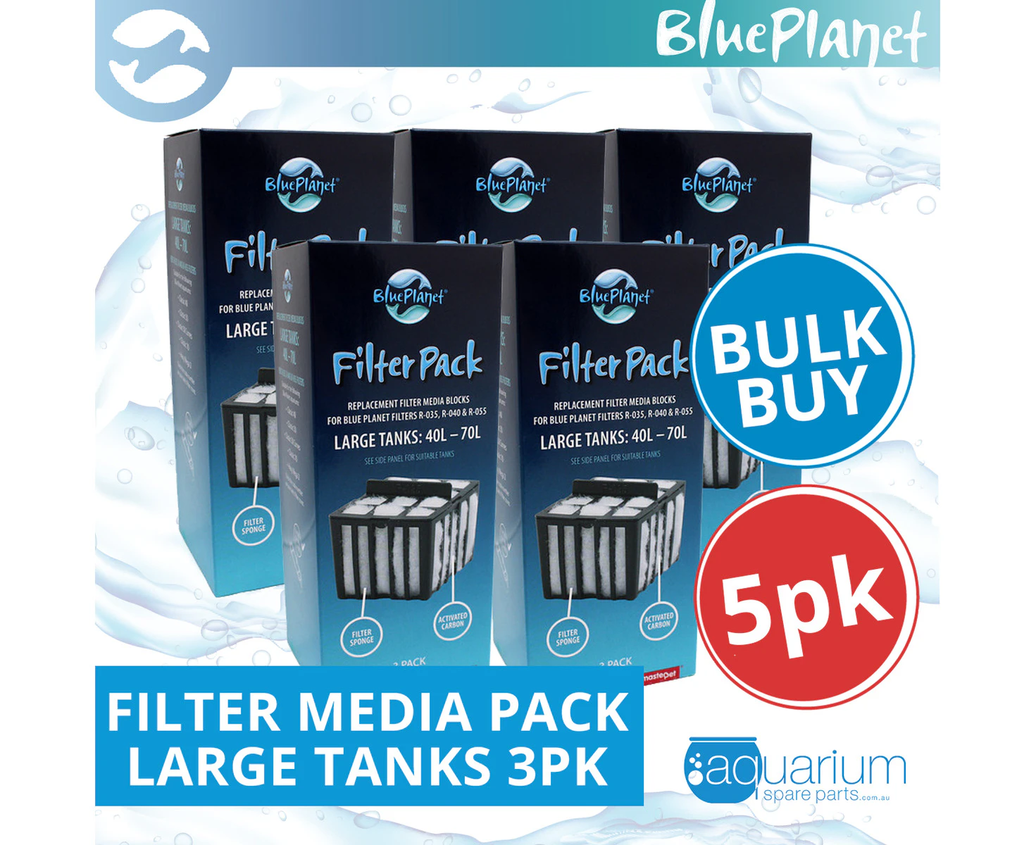 Blue Planet Filter Media for Large Tank (40-70L) 3pc BULK BUY 5pk