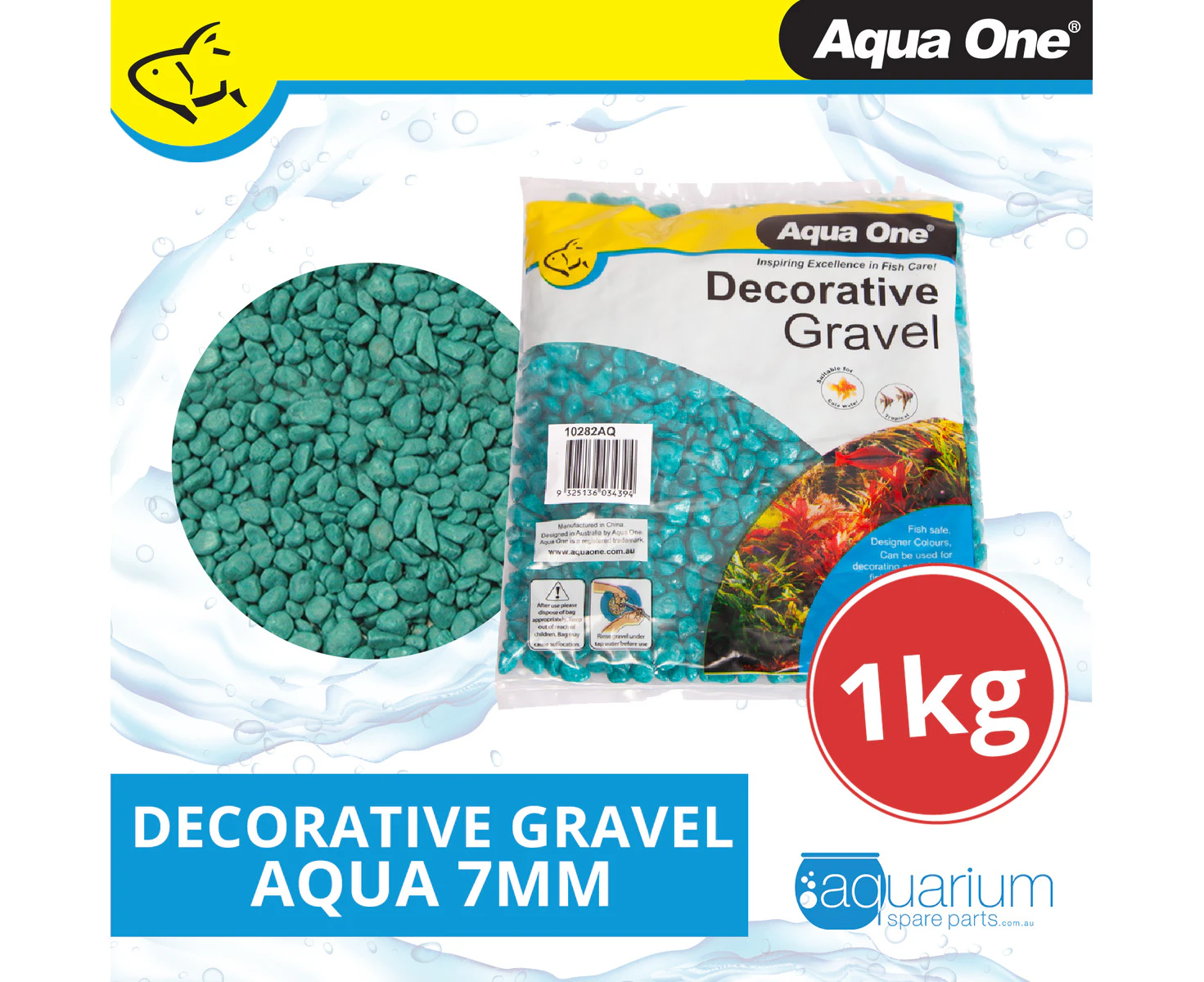 Aqua One Decorative Gravel Aqua 7mm 1kg (10282AQ)