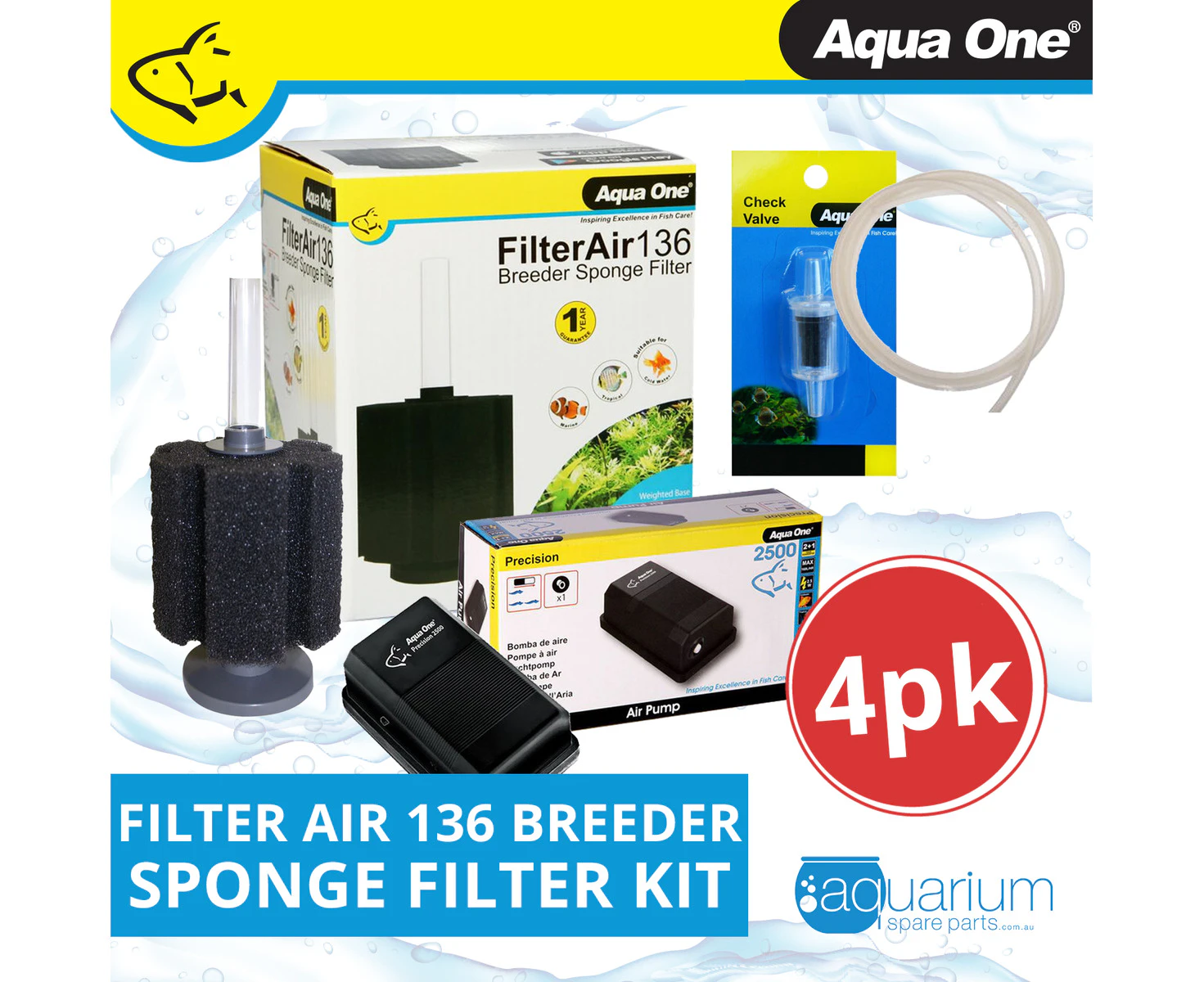 Aqua One Filter Air 136 Breeder Sponge Filter Kit (4pk)