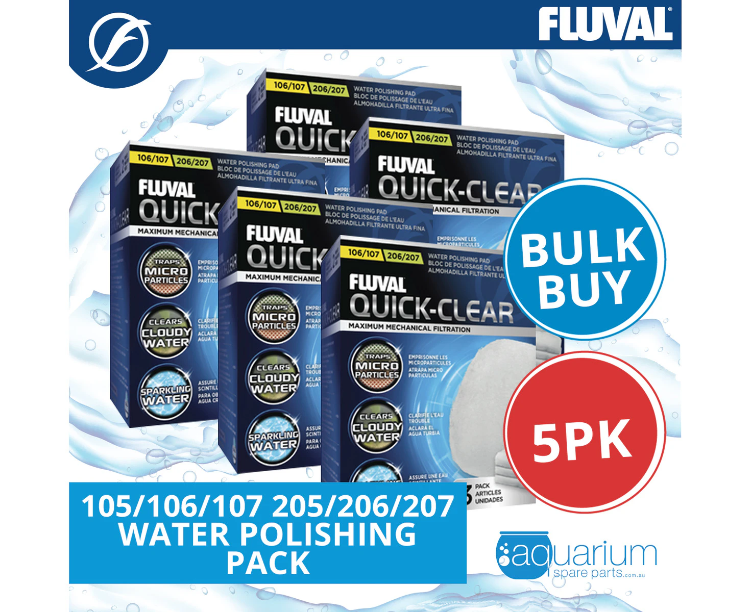 Fluval 105/205 & 106/206 & 107/207 Water Polishing Pads 3pc BULK BUY 5pk