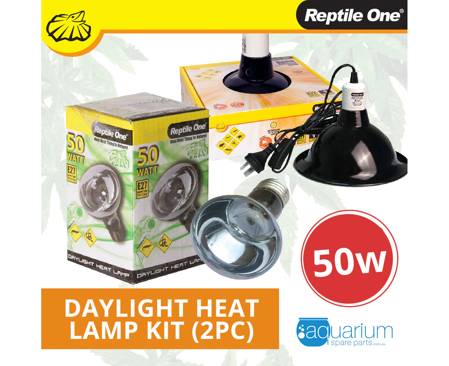 Reptile One Daylight Heat Lamp Kit w/ Ceramic Dome Reflector 50W (2pc)