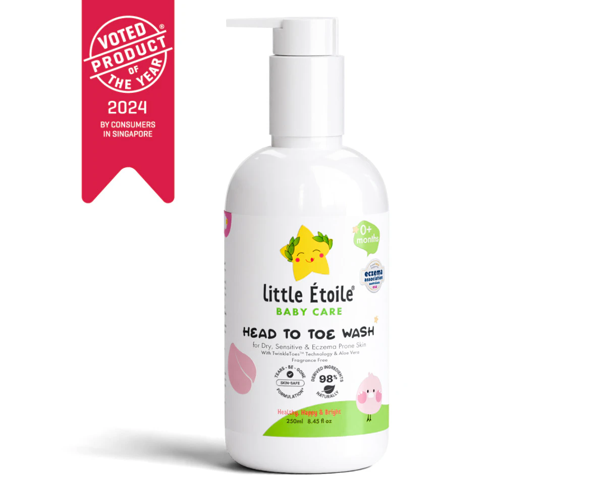 Little Étoile Baby Head To Toe Wash for Dry, Sensitive & Eczema-prone Skin 0+ Months 250mL Hypoallergenic, Fragrance Free, Dermatologically Tested