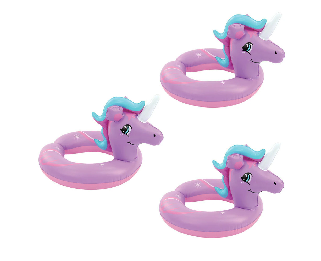 3x Airtime PVC Unicorn Split Swim Ring Outdoor Camping Pool Float Toy 51cm Pink