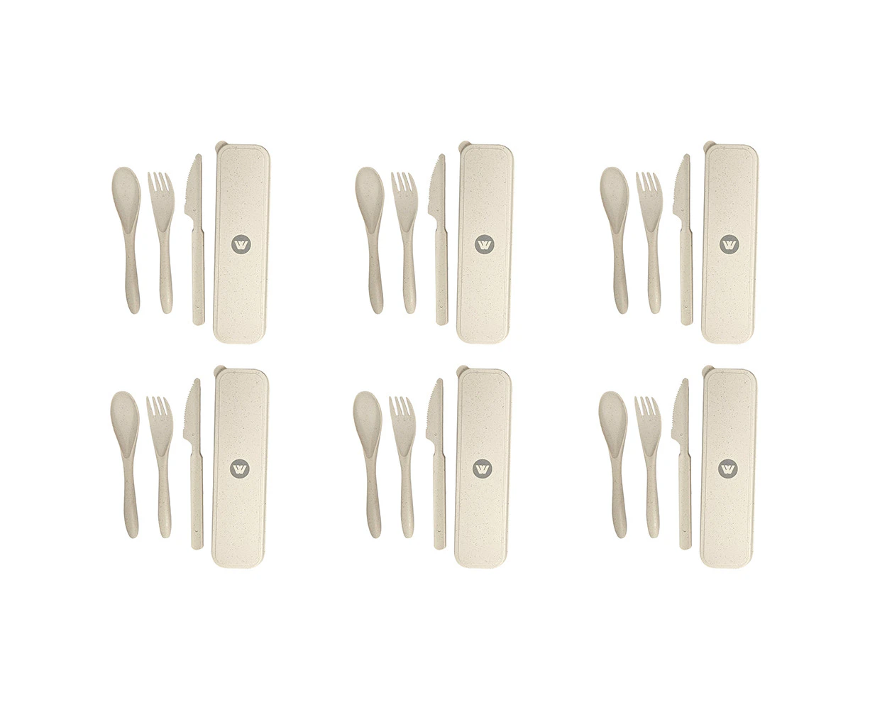 6x 4pc Wildtrak Wheat Straw Tableware Cutlery Set Asstd Outdoor Camping/Hiking