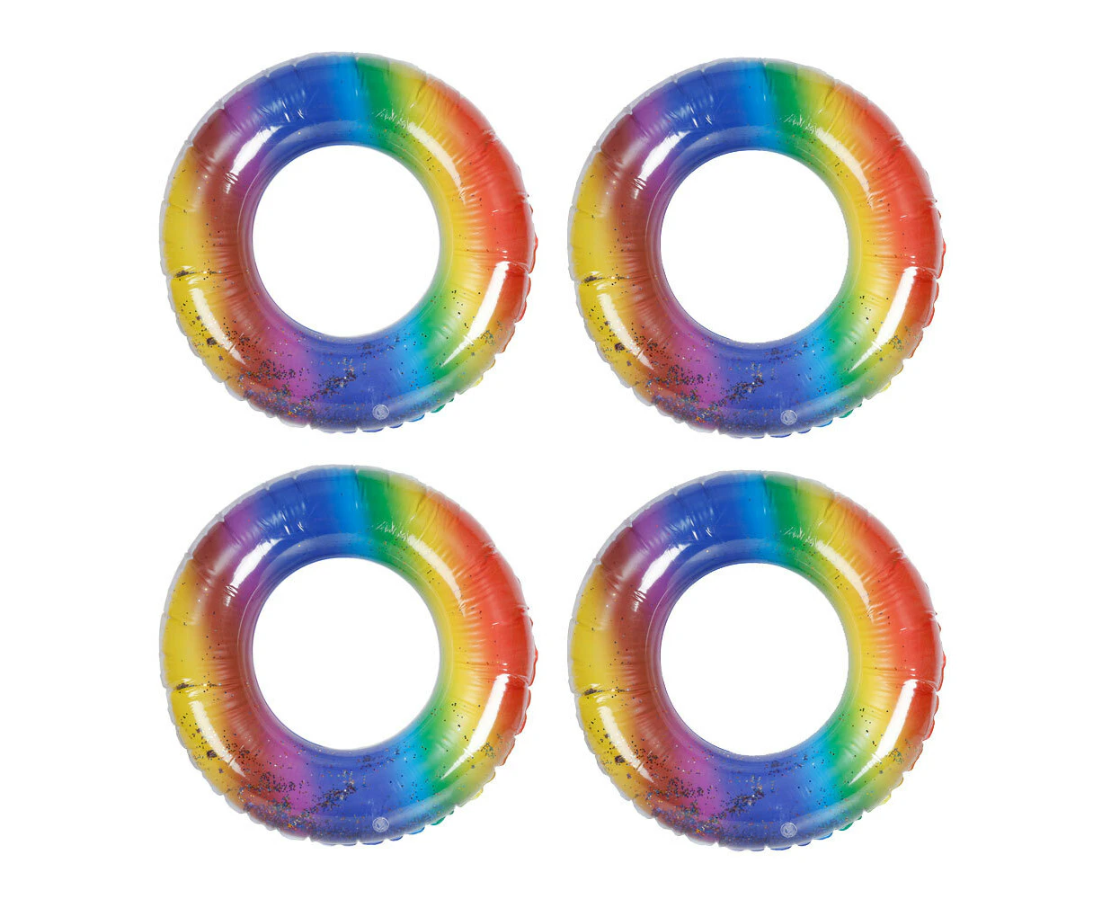 4x Airtime Swim Ring Transparent Rainbow Design w/ Glitter Outdoor Camping 78cm