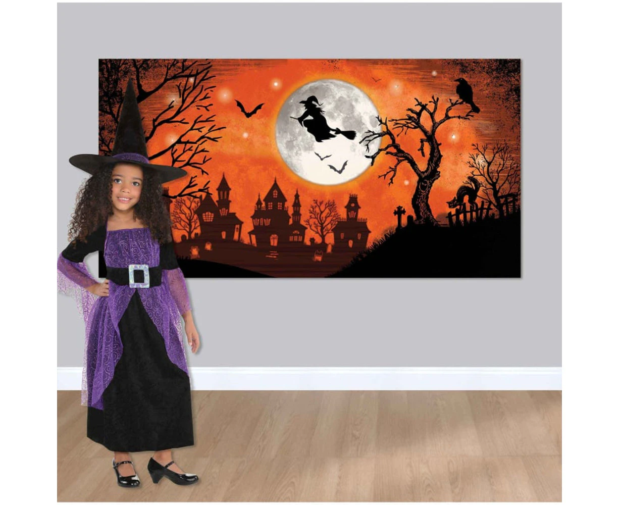 Halloween Classic Orange and Black Witch Scene Backdrop