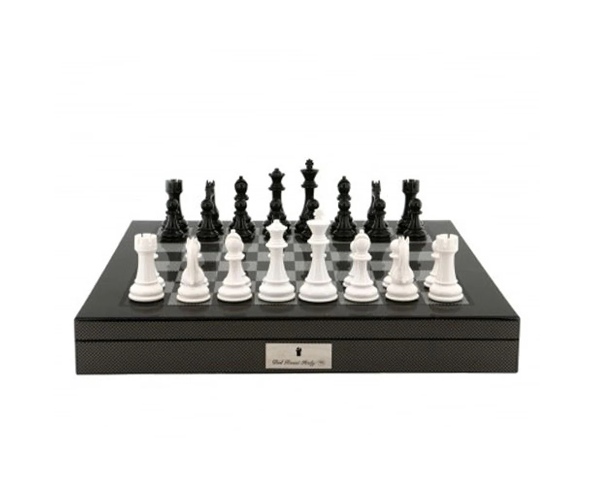 Dal Rossi 20'' Carbon Fibre Chess Board with 95mm Black/White Chess Pieces