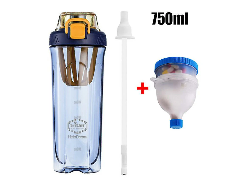 Tritan Shaker Bottle With Straw Portable Whey Protein Gym Mixer Blender Shaker Drinking Cup Sports Water Bottle 750ml