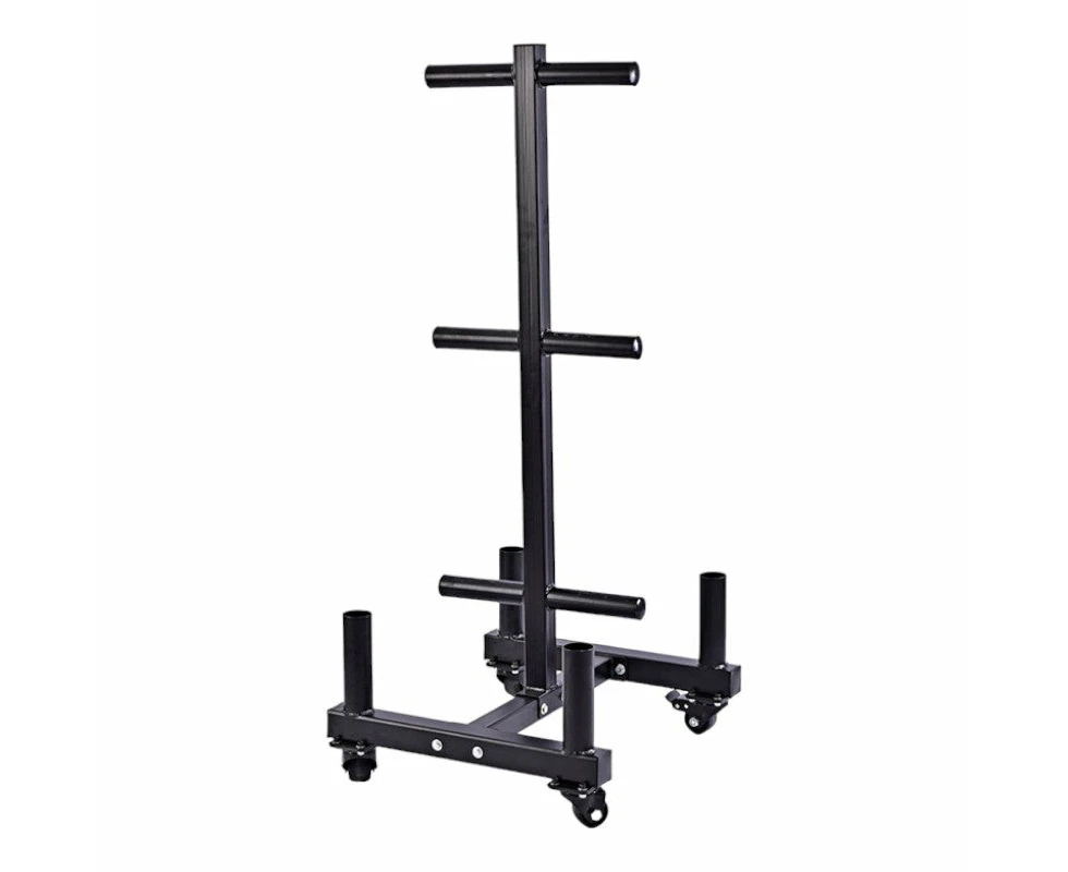 Portable Weight Plate Storage rack with Bar Holder and Wheels