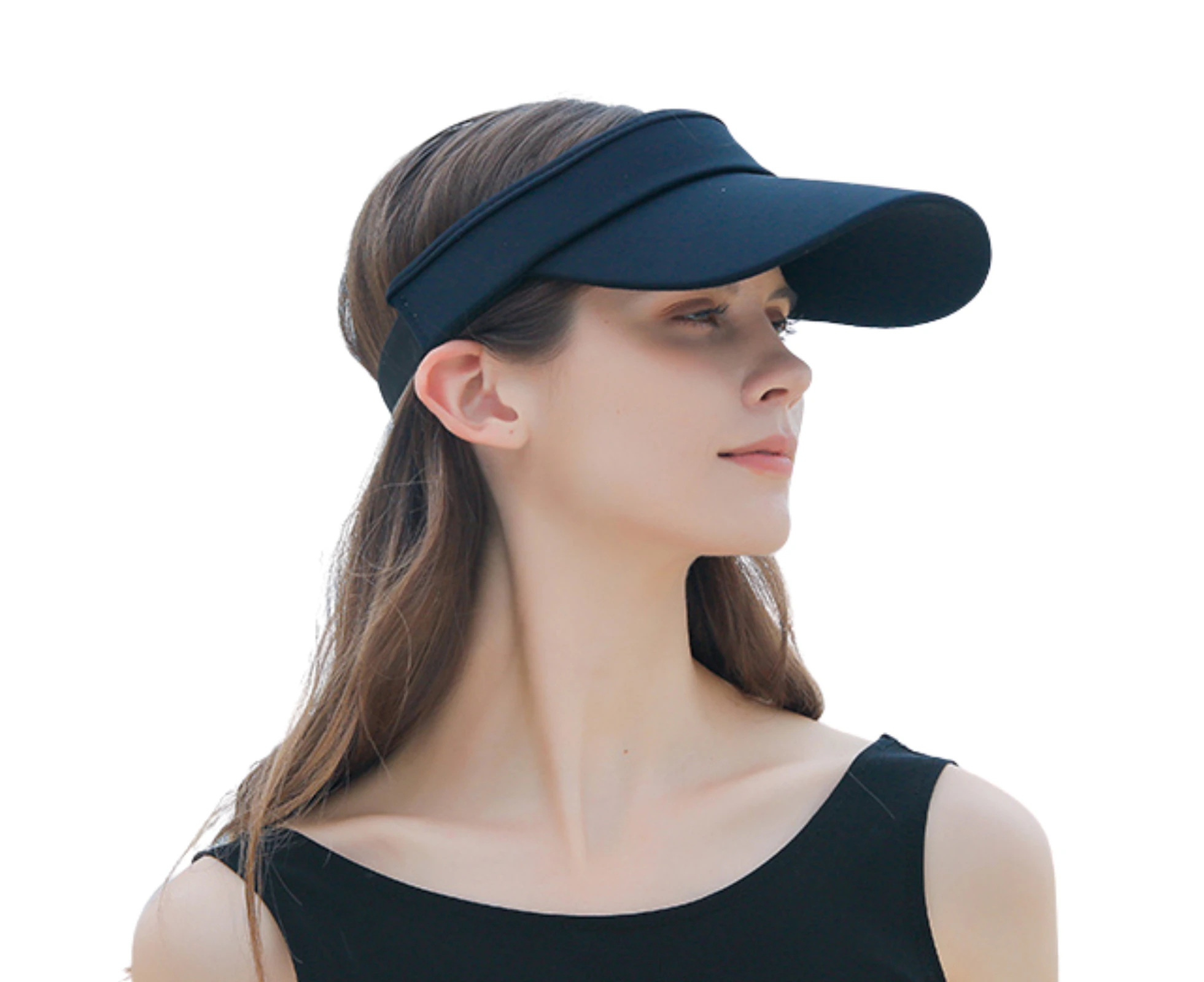 Classic Sports Visor Sun Hat - UPF50 + Material - Adjustable Buckle Strap - Ponytail Design - OZ Smart - Black