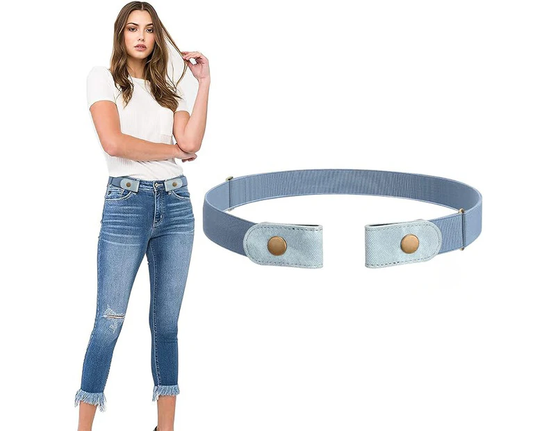 No Buckle Stretch Belt for Women and Men Elastic Waist Belt for Jeans Pants-light Blue