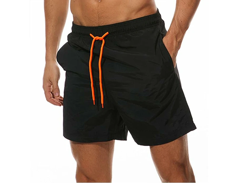 Men's Swim Trunks Quick Dry Beach Shorts with Pockets and Mesh Lining, Swimming Board Shorts Bathing Suits for Men-Black