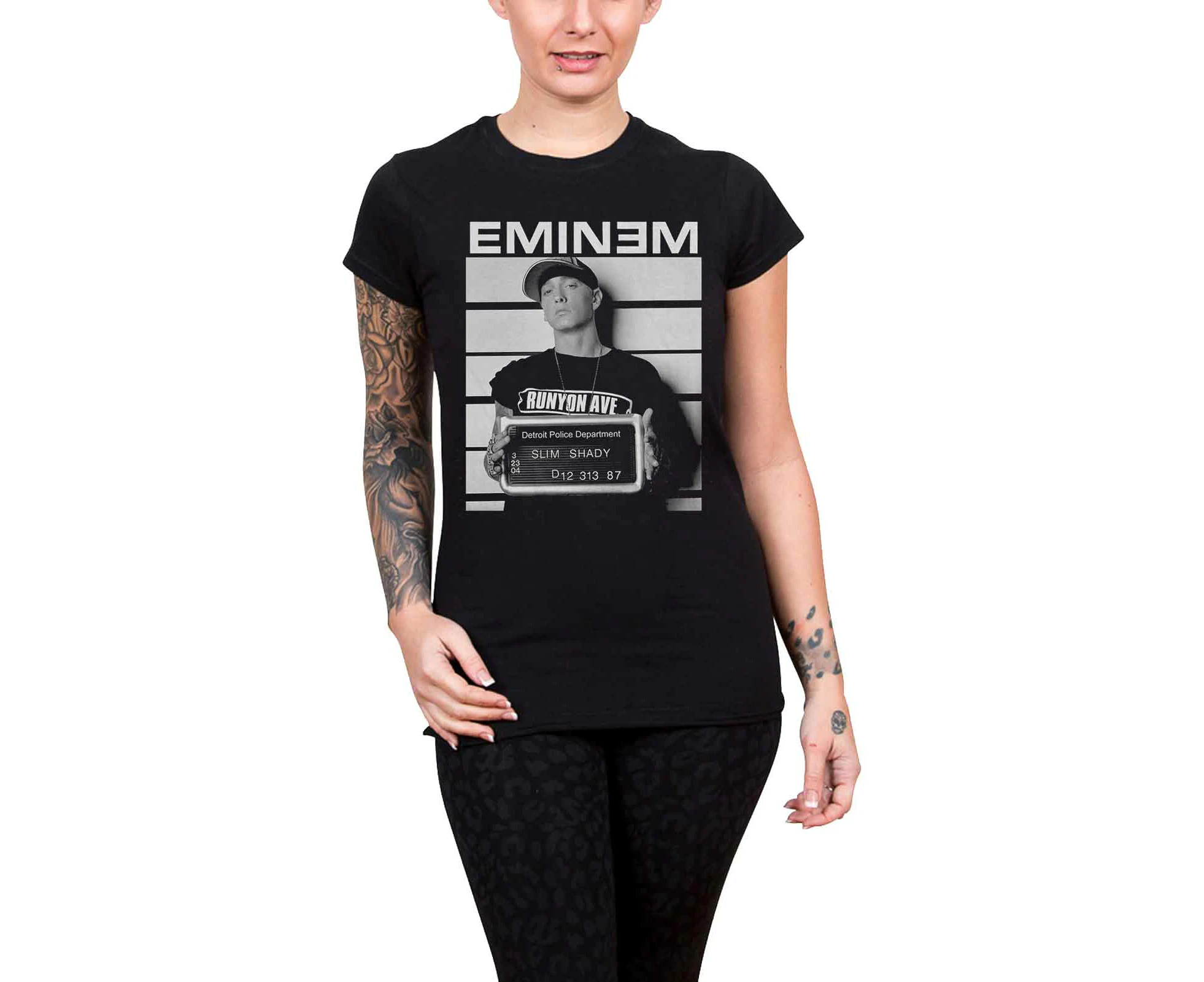 Eminem T Shirt Arrest Logo Slim Shady  Official Womens Skinny Fit - Black