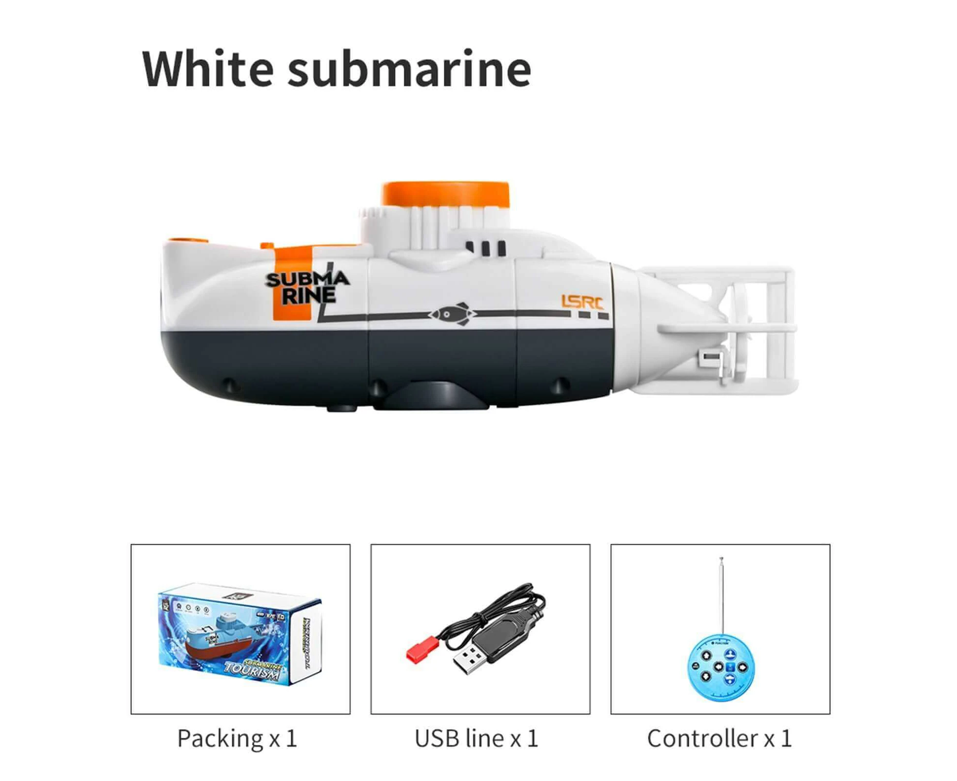 Mini Remote Control Submarine - 0.1m/s Speed, Waterproof, Diving Toy for Kids - white