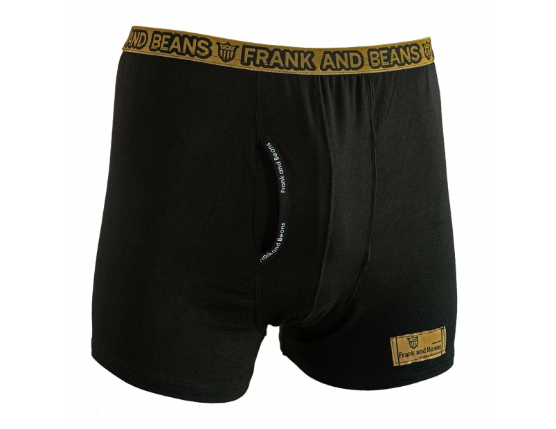 Mens Cotton Modal Boxer Briefs Black/ Gold - Frank and Beans Underwear - Black