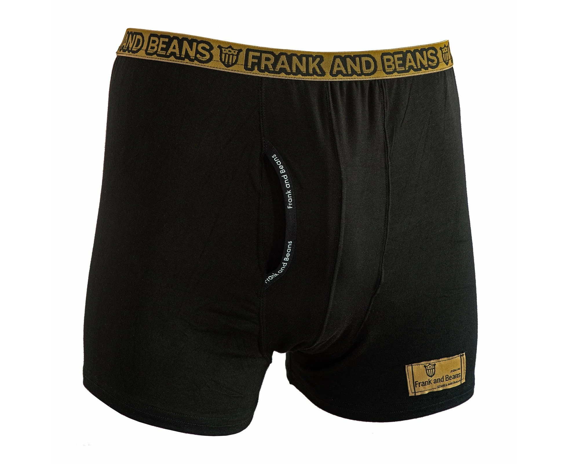 Mens Cotton Modal Boxer Briefs Black/ Gold - Frank and Beans Underwear